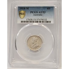 AUSTRALIA 1918 . SIXPENCE . PCGS AU53